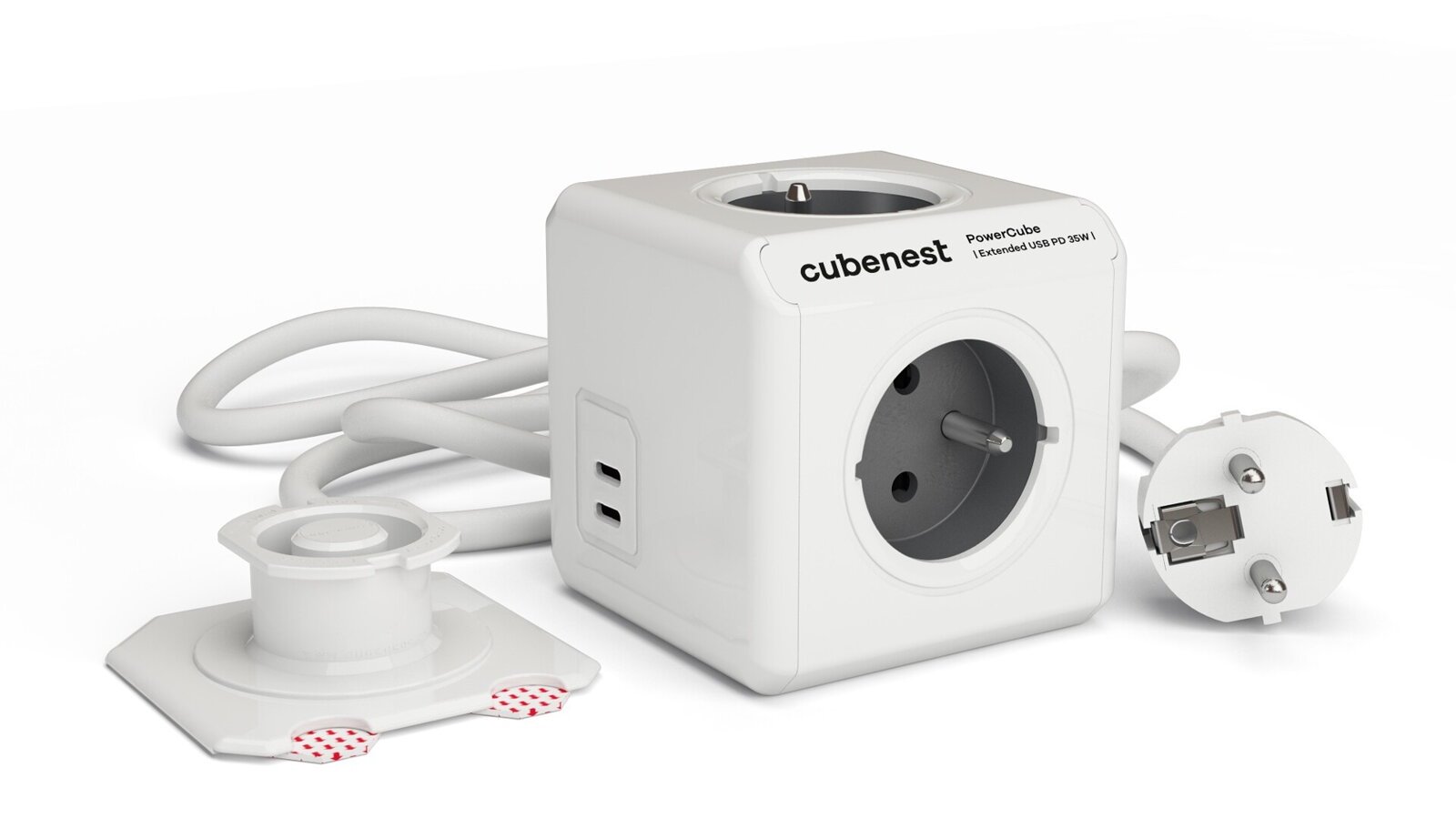 Cubenest PowerCube Extended USB C+C PD 35 W 1,5 m - sivá