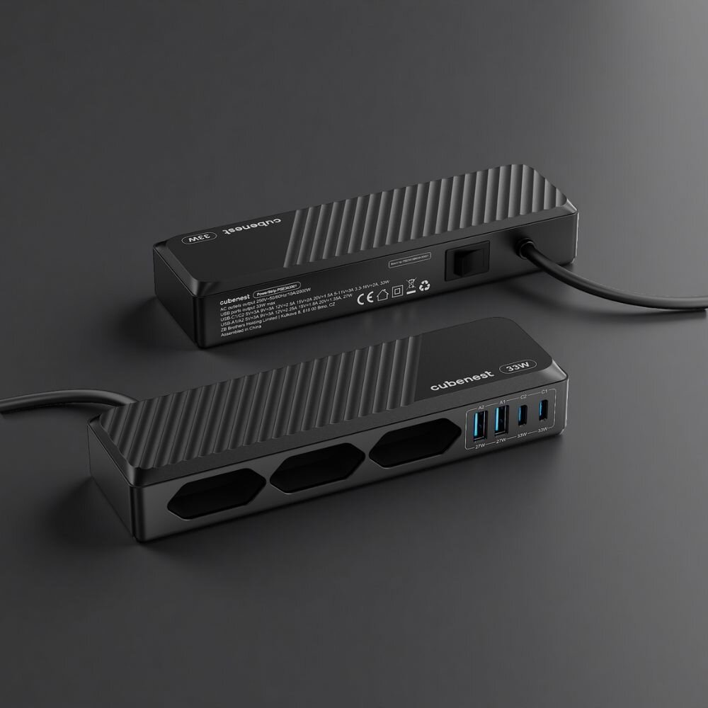 Cubenest PowerStrip SlimLine 2xUSB-A + 2x USB-C 33W Black