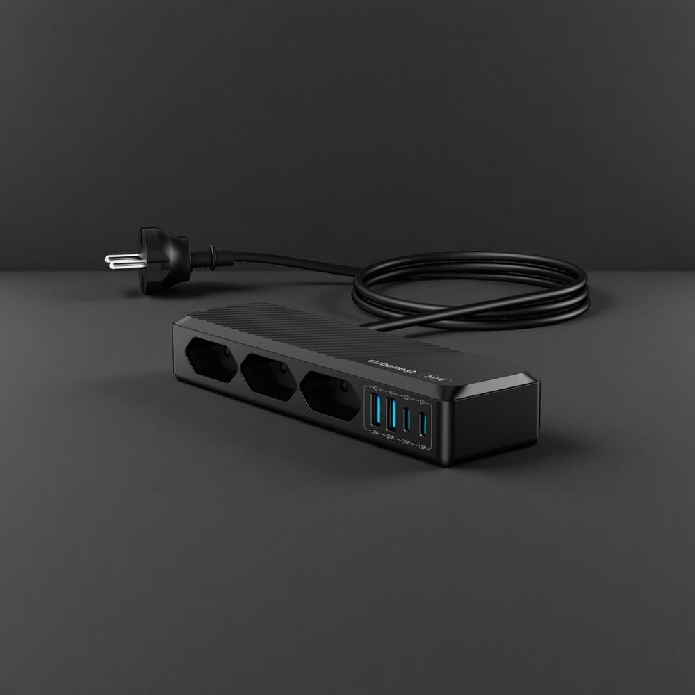 Cubenest PowerStrip SlimLine 2xUSB-A + 2x USB-C 33W čierny