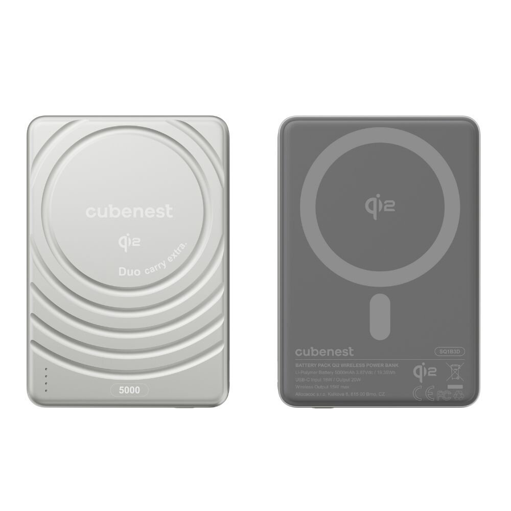 Cubenest Qi2 Magnetická bezdrátová powerbanka SlimDual 5000 mAh SQ1B3D - stříbrná