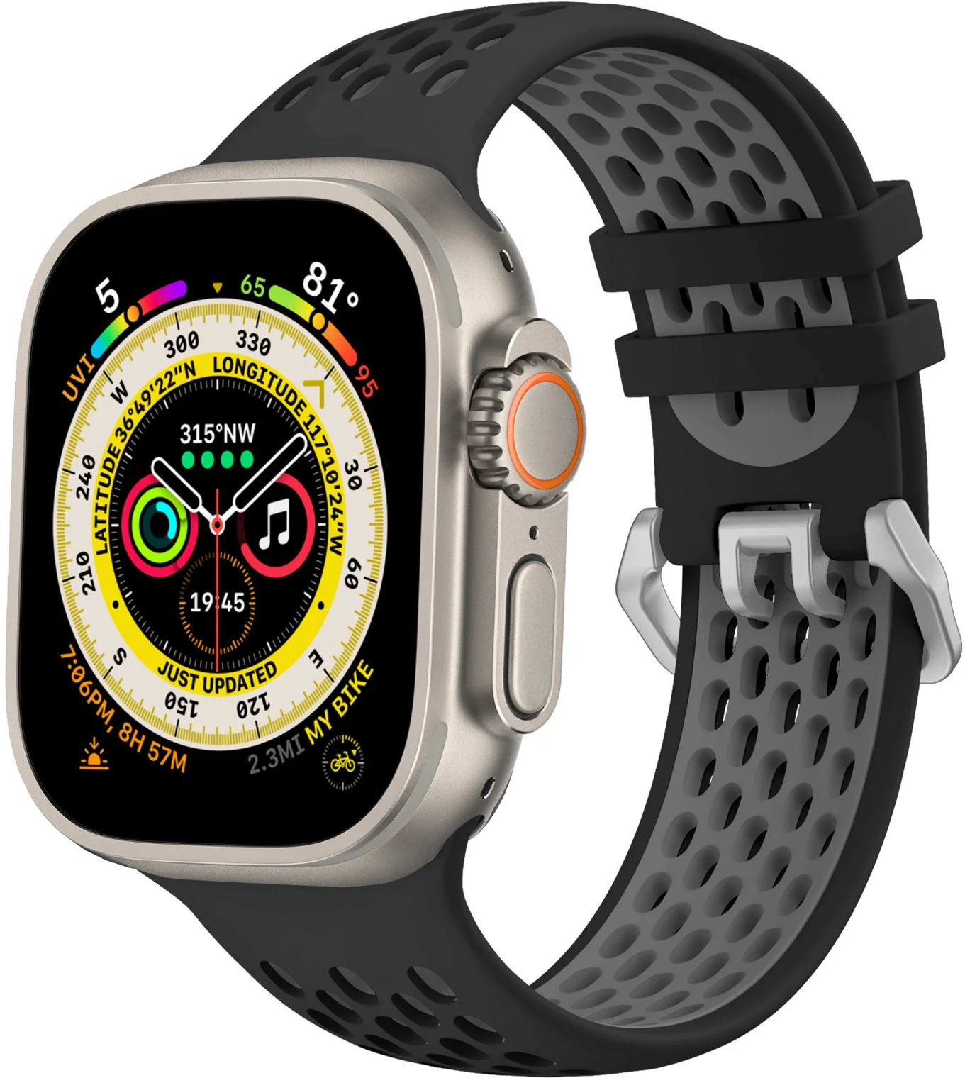 Cubenest Sportovní řemínek na Apple Watch Sport Band BLACK with Grey(42-49mm)