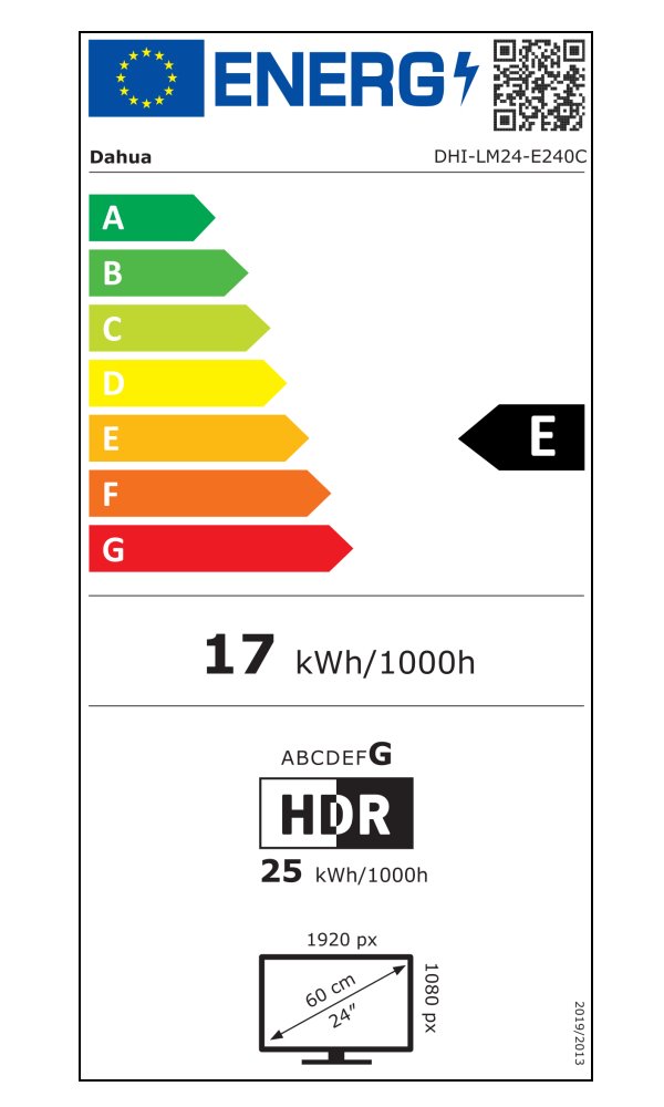 DAHUA 24" LED LM24-E240C/ herní/ VA panel/ 1920x1080 (FHD)/ 3000:1/ 1ms/ 350 cd/m2/ HDMI/ DP/ VESA 100x100