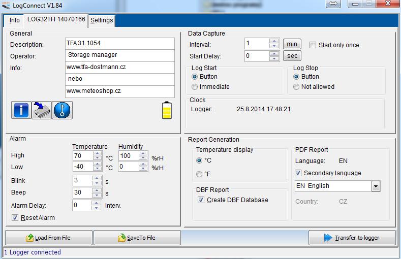 Datalogger pro měření teploty a vlhkosti s PDF výstupem a připojením USB