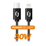 Dátový kábel ALIGATOR POWER 30W, USB-C/Lightning 3A, 0,5 m čierny