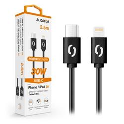 Datový kabel ALIGATOR POWER 30W, USB-C/Lightning 3A, 2,5m černý