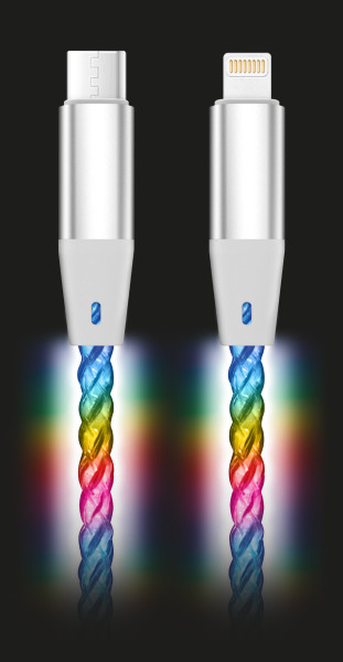 Dátový kábel ALIGATOR POWER 3A 30W, USB-C/Lightning, 1,2 m svetelný