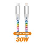 Datový kabel ALIGATOR POWER 3A 30W, USB-C/Lightning, 1,2m svítící