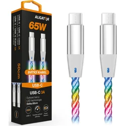 Dátový kábel ALIGATOR POWER 3A 65W, USB-C/USB-C, 0,5 m svetelný