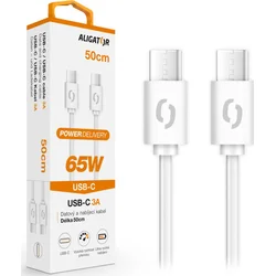 Dátový kábel ALIGATOR POWER 65W, USB-C/USB-C 3A, 0,5m biely