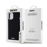 DKNY Liquid Silicone Silver Metal Logo Magsafe zadný kryt pre iPhone 15 Black