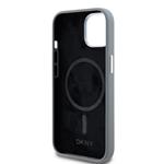 DKNY Liquid Silicone Silver Metal Logo Magsafe zadný kryt pre iPhone 15 Grey