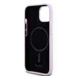 DKNY Liquid Silicone Silver Metal Logo Magsafe zadný kryt pre iPhone 15 Pink