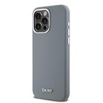 DKNY Liquid Silicone Silver Metal Logo Magsafe zadný kryt pre iPhone 15 Pro Max Grey