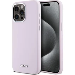 DKNY Liquid Silicone Silver Metal Logo Magsafe zadný kryt pre iPhone 15 Pro Max Pink