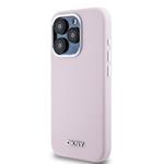 DKNY Liquid Silicone Silver Metal Logo Magsafe zadný kryt pre iPhone 15 Pro Pink