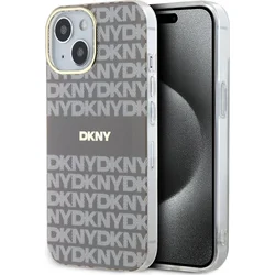 DKNY PC/TPU opakujúci sa vzor Tonal Stripe Magsafe zadný kryt pre iPhone 15 Beige