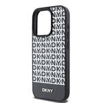 DKNY PU kožený zadný kryt MagSafe s opakovaným vzorom pre iPhone 14 Pro Black