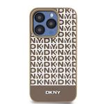 DKNY PU kožený zadný kryt MagSafe s opakujúcim sa vzorom na spodnej strane pre iPhone 13 Pro Brown
