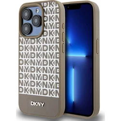 DKNY PU kožený zadný kryt MagSafe s opakujúcim sa vzorom na spodnej strane pre iPhone 14 Pro Max Brown