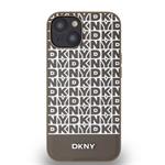 DKNY PU kožený zadný kryt MagSafe s opakujúcim sa vzorom na spodnej strane pre iPhone 15 Brown