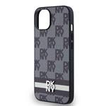DKNY PU kožený zadný kryt s károvaným vzorom a pruhmi pre iPhone 13 Black