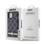 DKNY PU kožený zadný kryt s károvaným vzorom a pruhmi pre iPhone 15 Black