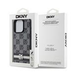 DKNY PU kožený zadný kryt s károvaným vzorom a pruhmi pre iPhone 15 Pro Max Black