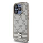 DKNY PU kožený zadný kryt s kockovaným vzorom a pruhmi pre iPhone 12/12 Pro Beige