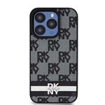 DKNY PU kožený zadný kryt s kockovaným vzorom a pruhmi pre iPhone 12/12 Pro Black