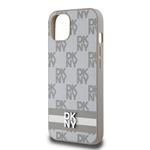 DKNY PU kožený zadný kryt s kockovaným vzorom a pruhmi pre iPhone 13 béžový