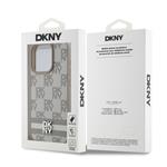 DKNY PU kožený zadný kryt s kockovaným vzorom a pruhmi pre iPhone 13 Pro Max Beige
