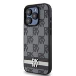 DKNY PU kožený zadný kryt s kockovaným vzorom a pruhmi pre iPhone 13 Pro Max Black
