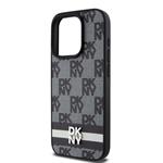 DKNY PU kožený zadný kryt s kockovaným vzorom a pruhmi pre iPhone 14 Pro Black