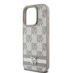 DKNY PU kožený zadný kryt s kockovaným vzorom a pruhmi pre iPhone 14 Pro Max Beige