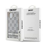 DKNY PU kožený zadný kryt s kockovaným vzorom a pruhmi pre iPhone 15 Beige