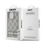 DKNY PU kožený zadný kryt s kockovaným vzorom a pruhmi pre iPhone 15 Pro Beige