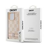 DKNY PU kožený zadný kryt s kockovaným vzorom a pruhmi pre iPhone 15 Pro Max Pink