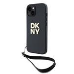 DKNY PU kožený zadný kryt s logom na zápästie pre iPhone 13 Black