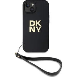 DKNY PU kožený zadný kryt s logom na zápästie pre iPhone 13 Black