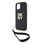 DKNY PU kožený zadný kryt s logom na zápästie pre iPhone 15 Black