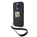 DKNY PU kožený zadný kryt s logom na zápästie pre iPhone 15 Pro Black
