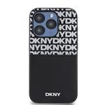 DKNY PU kožený zadný kryt s opakovaným vzorom na kartu pre iPhone 15 Pro Max Black