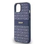 DKNY PU kožený zadný kryt s opakovaným vzorom pre iPhone 14 Blue