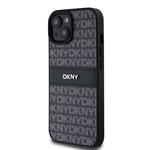 DKNY PU kožený zadný kryt s opakovaným vzorom pre iPhone 15 Black