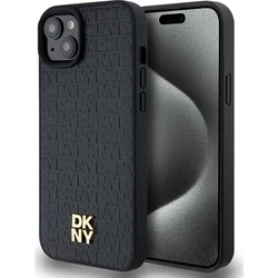 DKNY PU kožený zadný kryt s opakujúcim sa vzorom Magsafe pre iPhone 13 Black