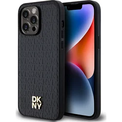 DKNY PU kožený zadný kryt s opakujúcim sa vzorom Magsafe pre iPhone 13 Pro Max Black