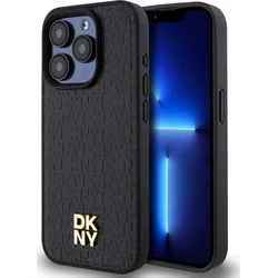DKNY PU kožený zadný kryt s opakujúcim sa vzorom Magsafe pre iPhone 14 Pro Black