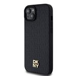 DKNY PU kožený zadný kryt s opakujúcim sa vzorom Magsafe pre iPhone 15 Plus Black