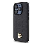 DKNY PU kožený zadný kryt s opakujúcim sa vzorom Magsafe pre iPhone 15 Pro Max Black