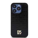 DKNY PU kožený zadný kryt s opakujúcim sa vzorom Magsafe pre iPhone 15 Pro Max Black